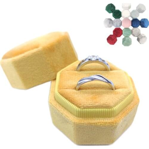 2021 New Velvet Double Ring Box Octagon Wedding Ceremony Ring Box with Detachable Lid