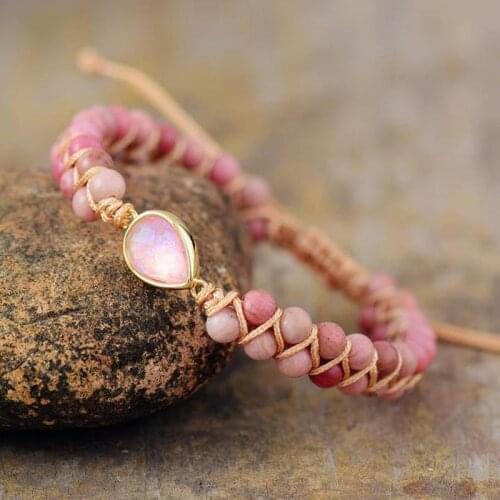 OAIITE Howlite Rhodonite Stone Bracelet Heart Charm Bracelets Bangle Women Emotional Energy Healing Balance Jewelry Couple Gifts