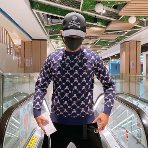 Fall/Winter 2021 Mens Jacquard Fit O-Collar Slim Knitting Fashion Simple Retro Casual Sweater