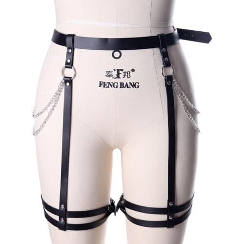 Sexy Pub Women Leather Garter Belt Punk Rock Leg Harness Chian Waistband Body Thigh Bondage Accessories Gothic Fashion Jewelry