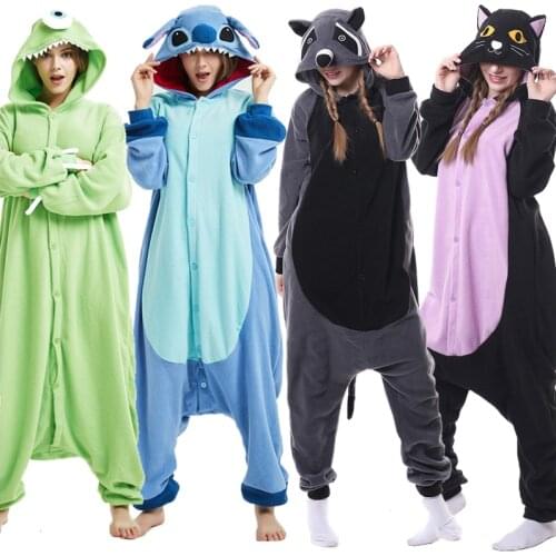 Shark Cat Fox Wolf Onesies Women Men Animal Pajamas Cute Cartoon Festival Family Party Homewear Winter Warm Suit Fleece Overalls