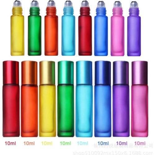10ml Portable Frosted Colorful Essential Oil Perfume Thick Glass Roller Bottles Travel Refillable Rollerball Bottle