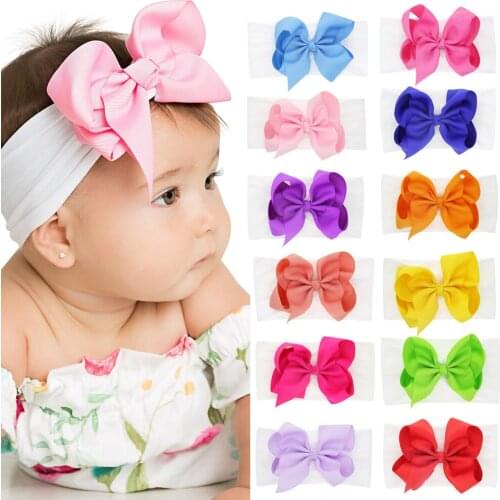 Baby Girls Bow Headbands Kids Nylon elastic Bowknot Hairbands Hair Accessories Grosgrain Hair band turbon knot Headdress WKHA20