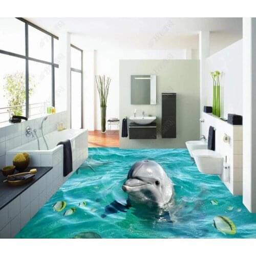 Custom 3D Flooring Wallpaper dolphins Wallpapers For Kids Room Waterproof self-adhesive Floor Wall Murals