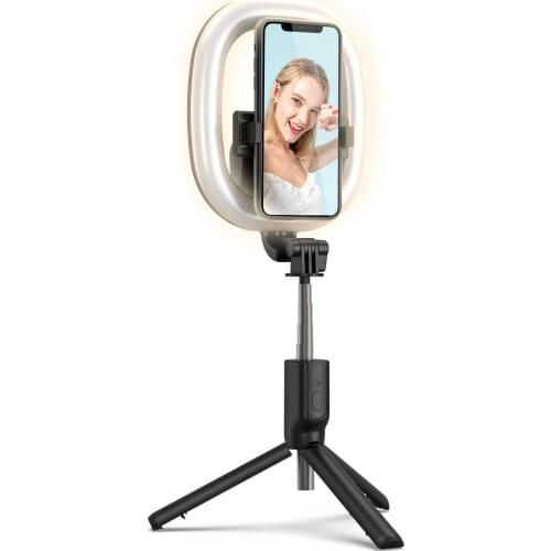 R10 4in 1 Wireless Bluetooth Selfie Stick with 6inch LED Ring Photography Light Foldable Tripod Monopod for IPhone Android