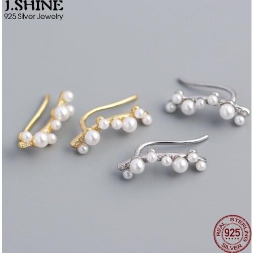 JShine Authentic 100% S925 Sterling Silver Simulated Pearl Zirconia Branch Ear Studs Silver 925 Fine Jewelry Prevent Allergy