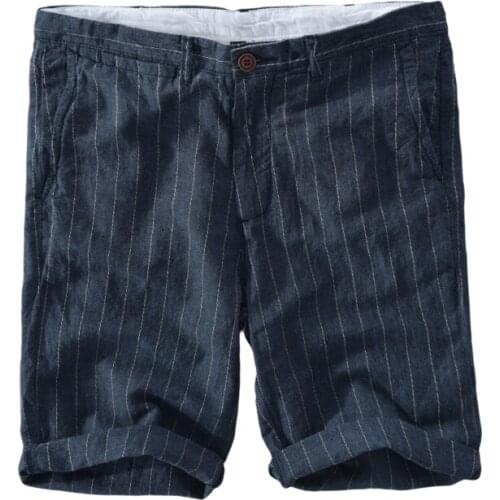 2018 New arrival 100% linen shorts men summer fashion stripe beach shorts mens 29-38 size board short male bermuda masculina