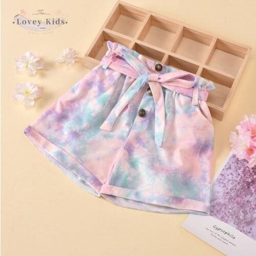 Tie Dye Shorts Toddler Baby Girl Bell Botton Wide Leg Pants High Waist Loose Trousers with Belt 1-6T Clothing