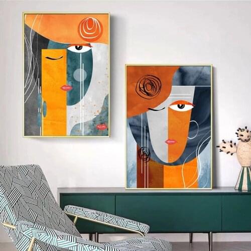 Modern Abstract Figure Painting Split Face Geometric Canvas Poster Prints Wall Art Pictures For Living Room Bedroom Home Decor