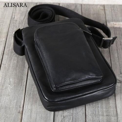 Alisara Mens Small Messenger Bag First Layer Cow Leather High Quality Male Casual Cell Phone Crossbody Shoulder Mini Satchels