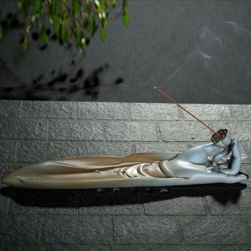 Tathagata Buddha Hand Stick Incense Holder Vintage Lotus Censer Buddhist Temple Supplies Incense Burners Home Office Decoration