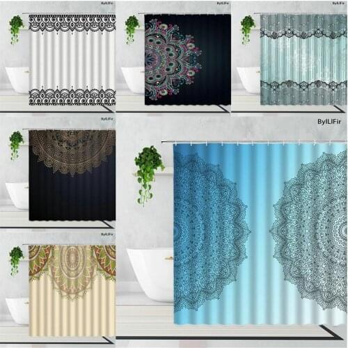 Blue Mandala Flower Bathroom Shower Curtain India Bohemian Geometry Home Decor Background Waterproof Bath Curtain Bathtub Screen