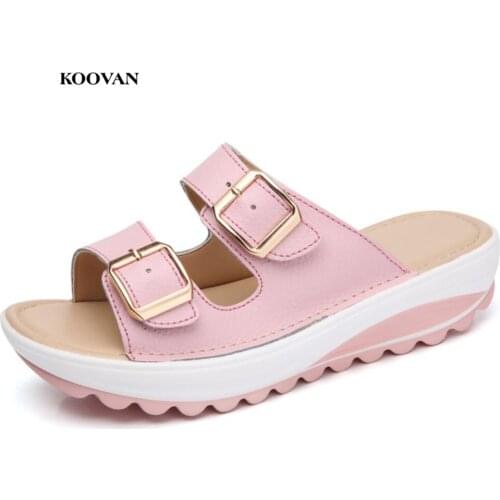 Koovan Women Slippers 2018 Summer Sandals Buckle Casual Leather Ladies Slippers Non-slip Thick Platform Beach Student Sandals