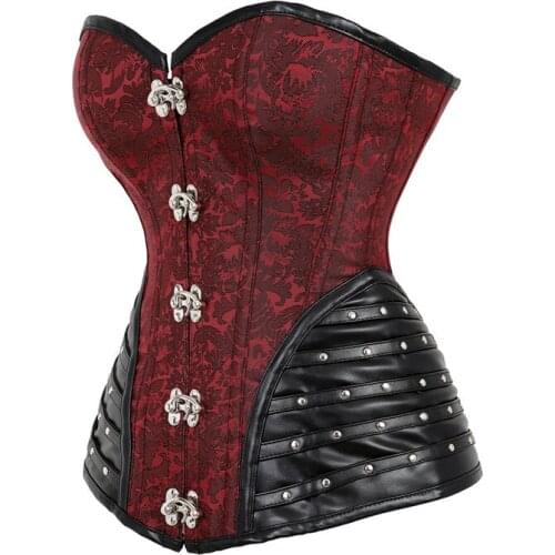 Women Sexy Vintage 14 Steel Boned Corset Red Stripe Bustier Steampunk Gothic Corsets for Waist Halloween overbust