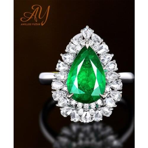 Anillos Yuzuk 925 Sterling Silver Womens Rings Watter Drop Emerald Ring For Men Luxury Cubic Zirconia Wedding Rings