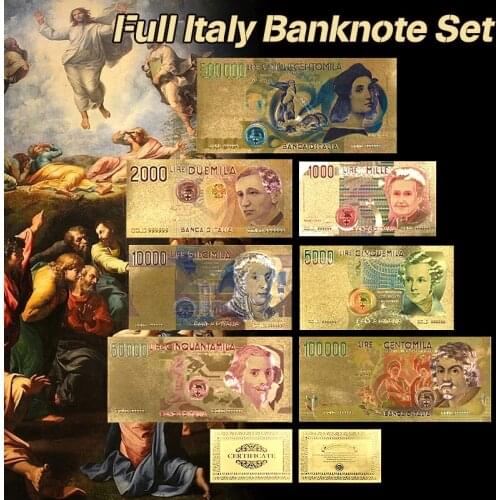Gold Banknote Italy Lire Colorful Replica Money Italian Paper Money With COA PVC Frame For Collection And Decoration