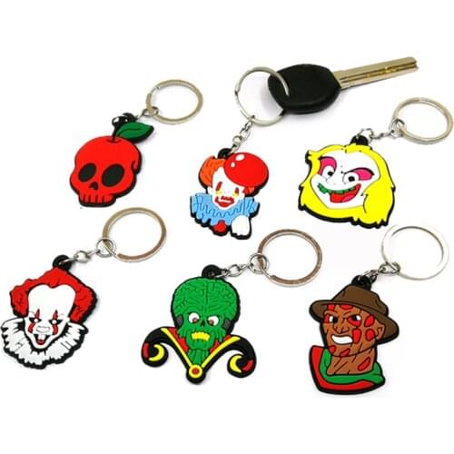 1PCS PVC new design key chain horror movies cartoon pattern key holder funny key rings charms for kids children bag trinket gift