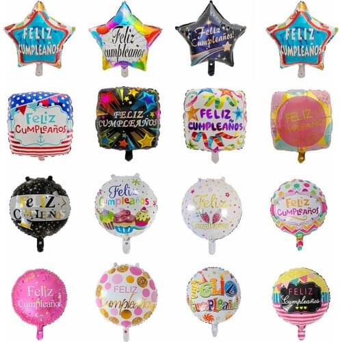 10pcs 18inch Round Feliz Cumpleanos Foil Helium Balloons Spanish Happy Birthday Celebration Party Decoration Globos