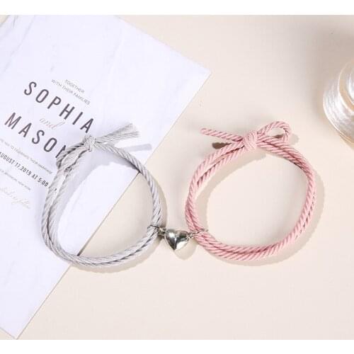 2pcs Magnetic Bracelet Heart Pendant Charm Couple Bracelets for Lover Friend Men Women Braid elastic hand Rope Jewelry
