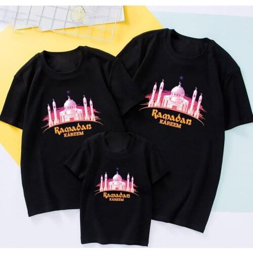 2021 Middle East New Year Ramadan Muslim Festival Celebration Clothing Family Supporting Clothing Casual Cotton Short-sleeved