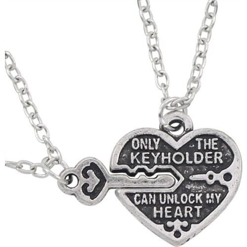 2021 Vintage Matching Couple Necklace lovers Key Lock Heart Paired pendant necklace bff Fashion collar Neck Chain for Men Women
