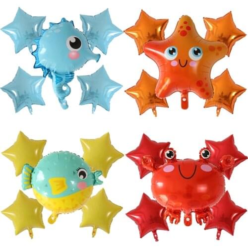 5pcs cute Fish Sea Animal Balloons Birthday Party Shark lobster octopus Air balloon Sea Theme Birthday Decorations Kids Supplies