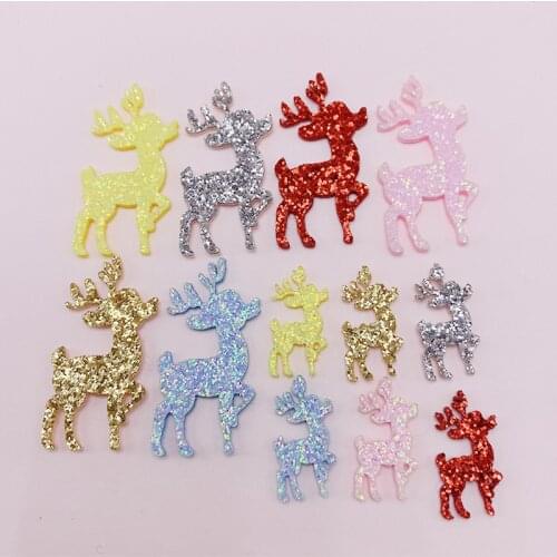 80Pcs/Lot Glitter 3D Handmade Christmas Deer Padded Applique For DIY Clothes Hat Shoes Hair Clip Accessories Festival Decor