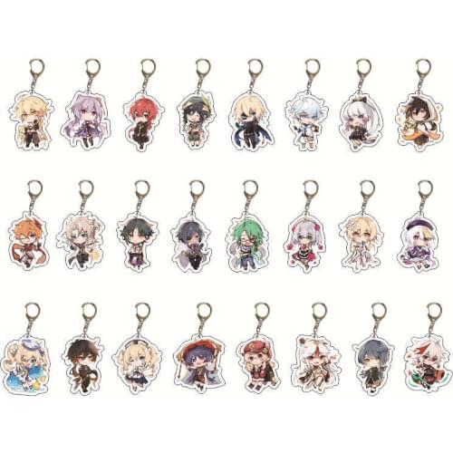 Cosplay Genshin Impact Zhongli Diluc Keychain Cute Game Character Venti Paimon Tartaglia Mona Acrylic Key Chain Pendant Keyring