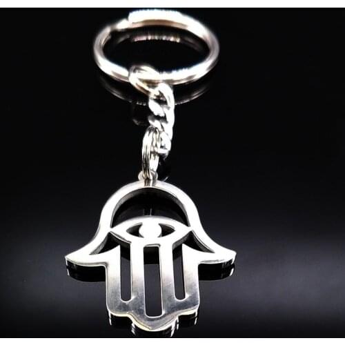 2021 Fashion Silver Color Stainless Steel Hamsa Hand Keyrings for Women Evil Eye Keychain Jewelry Women Gifts llaveros K1038S02