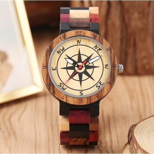 Relogio Lovers Wooden Watches Quartz Compass Arabic Number Dial Colorful Wooden Strap Watch Unisex Couple Gift