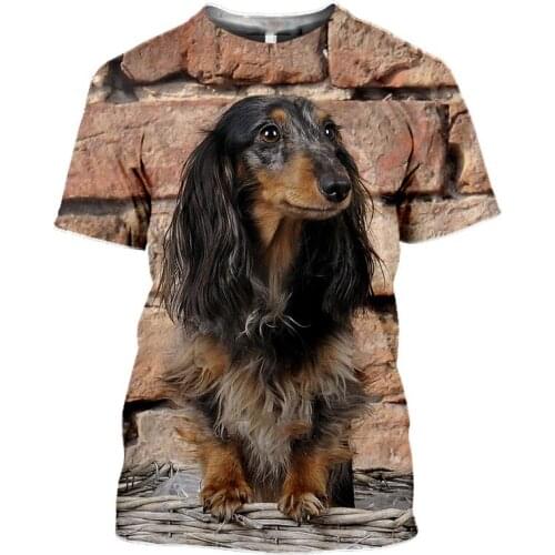Funny Dog Dachshund T-shirt Men 3D Print Animals Tshirt Summer Cool Round Neck Short Sleeve Hip Hop Fitness Shirt Tee Streetwear