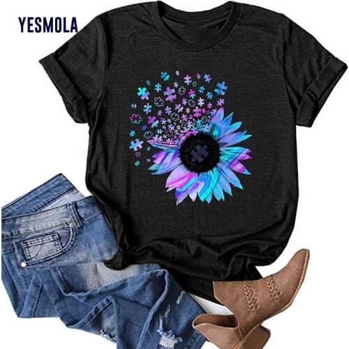 YESMOLA Aesthetic Sun Flower T Shirt Women Harajuku Graphic Tees Shirt Fashion Femme Womens T-shirt Large Womens Wear