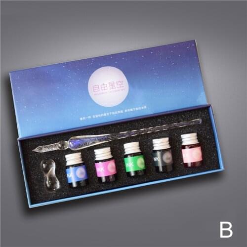 Crystal Starry Sky Glass Pen Handmade Creative Stationery Vintage Signature Drawing Calligraphy Pen Glass Dip Pen Set Present