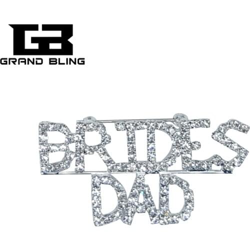 Crystal Wedding Theme Jewelry Gift "BRIDES DAD" Word Brooch Pin for Brides Relative
