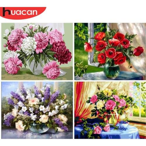 HUACAN Painting By Numbers Flower Hand Painted Drawing On Canvas Acrylic Pictures Home Decoration Gift
