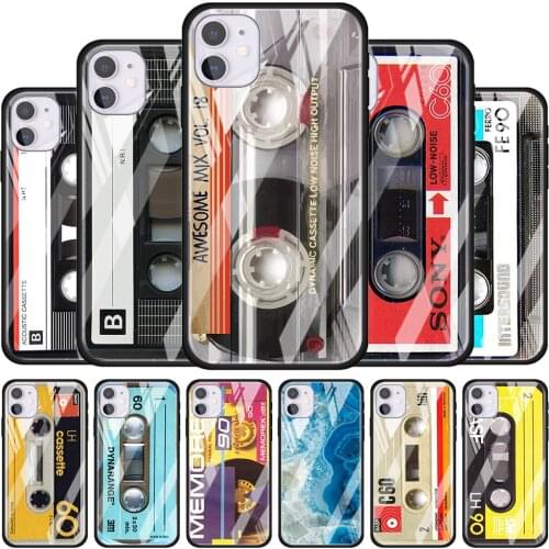 Classical Old Cassette for Apple iPhone 12 Pro Max Mini 11 Pro XS Max X XR 6S 6 7 8 Plus Luxury Tempered Glass Phone Case