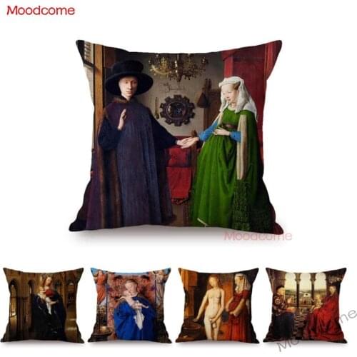 Renaissance European Famous Oil Painting Arnolfinis Jan Van Eyck Classic Decoration Sofa Pillow Case Christian Art Cushion Cover