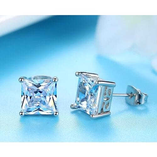 Sqaure Cubic Zircon Stud Earring Pure CZ Cute For Girls Women Bridal Jewelry Wedding Gift