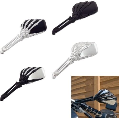 Metal Motorcycle Rearview Mirrors Handlebar Mount Skull Hand Style Side Mirrors 8mm 10mm Universal For Harley Honda Yamaha BMW