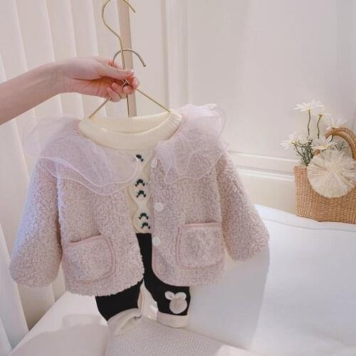 Sweet Ruffles Collar Fake Fur Winter Coat Girls Fashion Wam Coats Girl Toddlers Warm Jackets Kids Overcoats Children Clothes