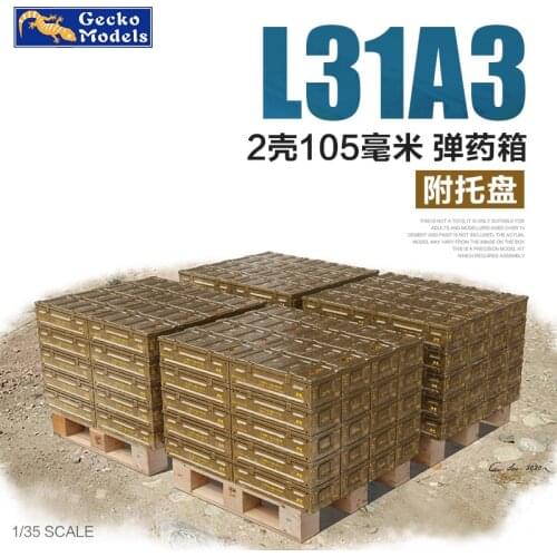 Gecko Models 35GM0020 1/35 British L31A3 2 shells 105mm Ammo Boxes w/Pallet Set - Scale Model Kit