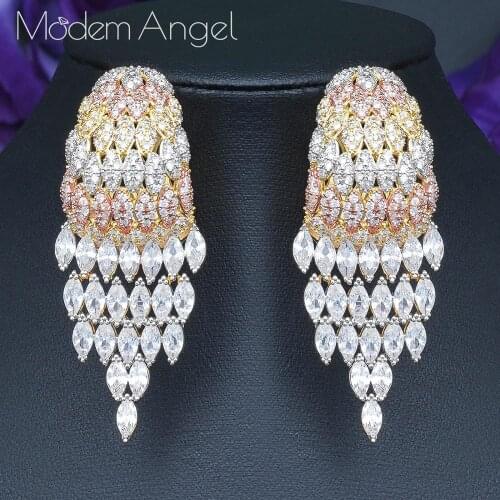 ModemAngel Trendy Snake Tassels Earrings CZ Cubic Zircon Nigeria Earrings for Women Wedding Earrings pendientes mujer moda