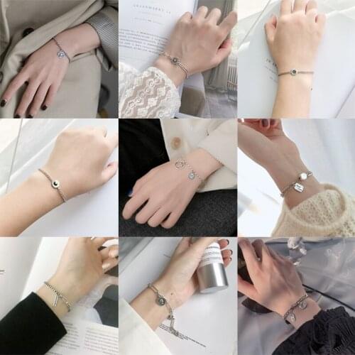 Trendy Engraved Chain 925 Sterling Silver Bracelet For Women Girls Designer Dainty Jewelry For Friends