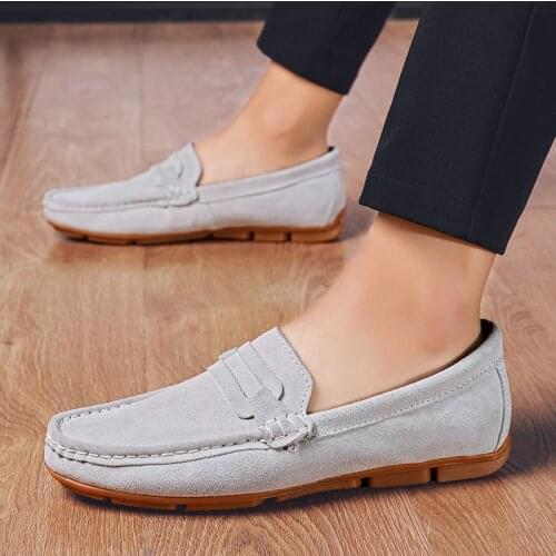 Driving Shoes Suede Leather Men Shoes Casual Flats Slip on Loafers Man Moccasins Italian Male Large Shoes Big Sizes 38-48 Grey