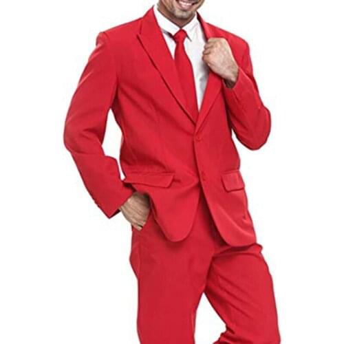 Red Two Buttons Mens Party Suit Solid Color Leisure Suit for Holiday Party Two Pieces Jacket with Tie & Pants