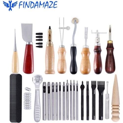 DIY Handmade Leather Craft Tool Kit Carving Work Stitching Carving Hand Sewing Hand Sewing Punching Kit Professional Tools