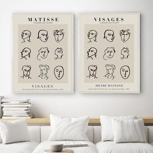 Matisse Visages Modern Posters and Prints Abstract Face Line Drawing Canvas Painting Gallery Wall Art Pictures Living Room Decor