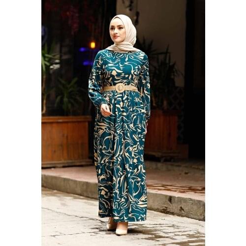 Wave Pattern Dress With Straw Belt Wave Plus Size Evening Dress Women Dress Muslim Clothing Muslim dress hijab abaya