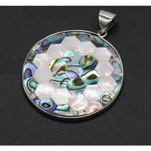 Natural Round Shell Pendant Cute Pattern Shell Pendant for Women DIY Jewelry Making Necklace Exquisite Gift Size 40x40mm