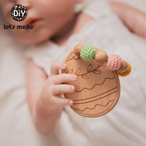 LetS Make Baby Teether Wooden Toys Easter Egg Beech Bracelet Baby Rattles Teething Toy Crochet Beads Wood Crafts Ring